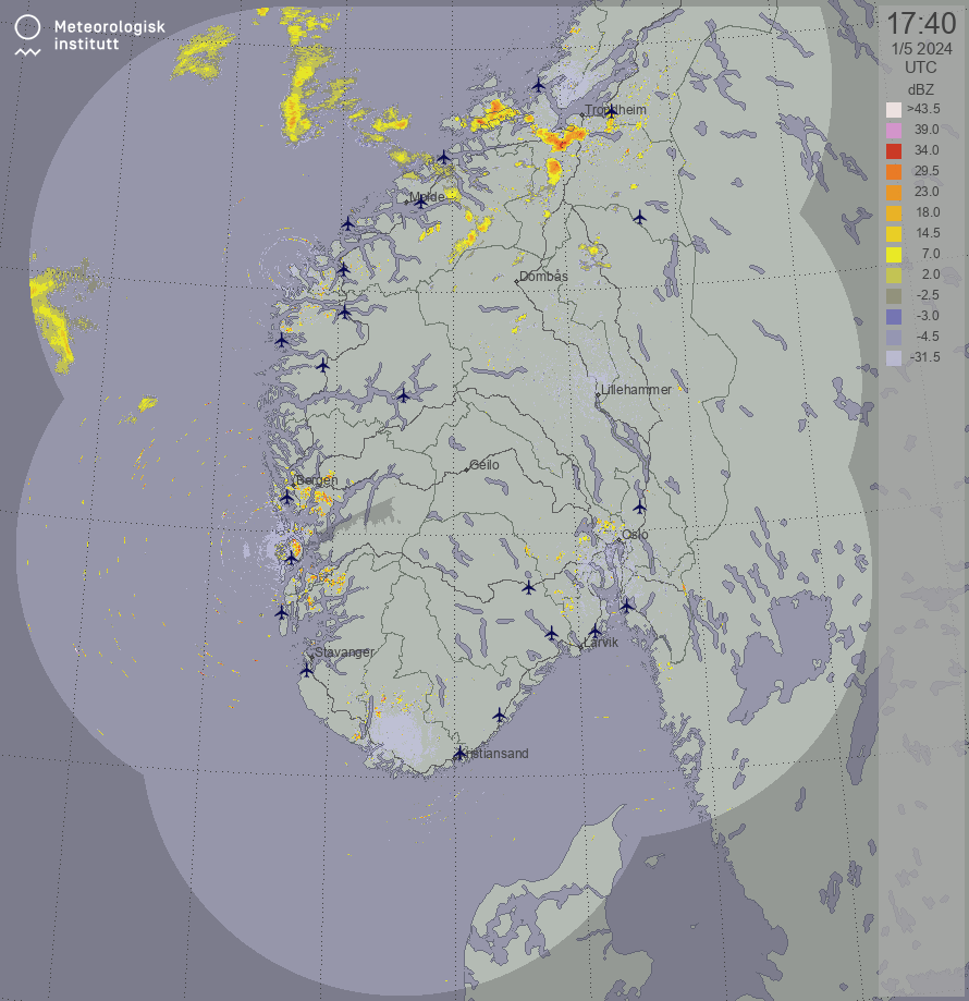 Weather radar for south Norway