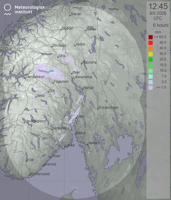 MET Radar akkumulert nedbør for Norge