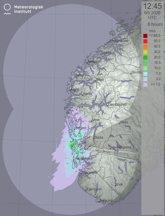 MET Radar akkumulert nedbør for Norge