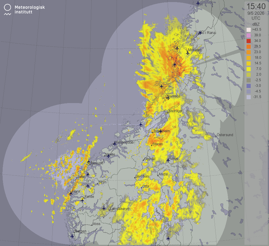 MET Radar for nedbør i Norge