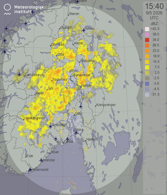 MET Radar for nedbør i Norge