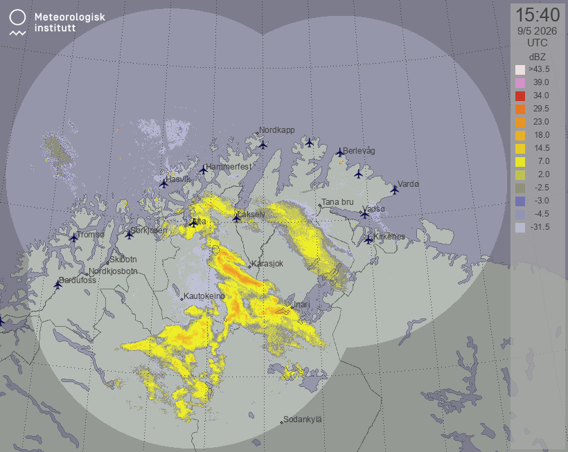 MET Radar for nedbør i Norge