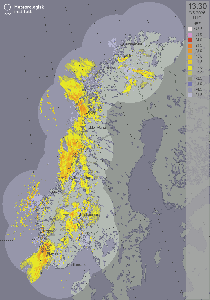 MET Radar for nedbør i Norge
