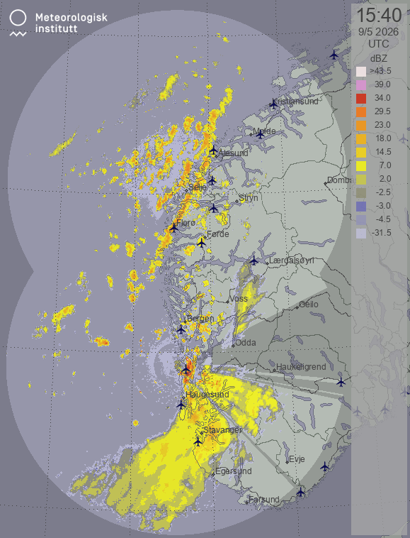 MET Radar for nedbør i Norge